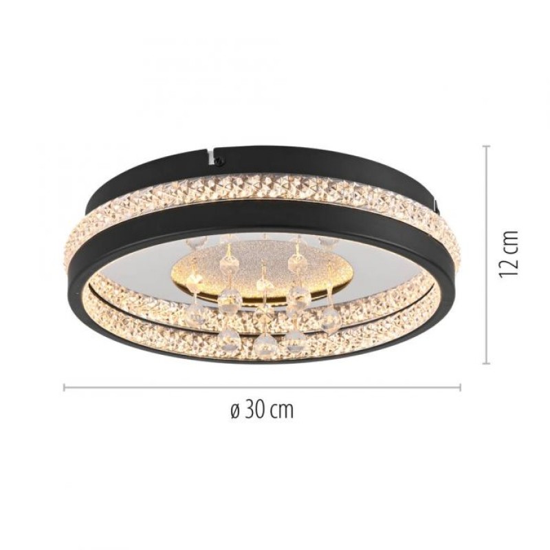 JUST LIGHT.-HANNI Φωτιστικό Οροφής LED, Μαύρο με Κρυστάλλινα Στοιχεία, 3000K ΚΩΔ.-SL15217-18