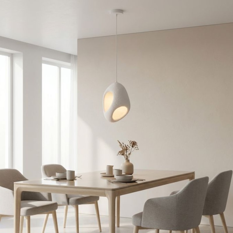 JUST LIGHT.-ARTONI Κρεμαστό Φωτιστικό E27, 15W, Λευκό, Όψη Πέτρας