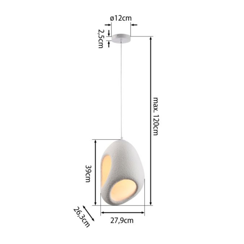 JUST LIGHT.-ARTONI Κρεμαστό Φωτιστικό E27, 15W, Λευκό, Όψη Πέτρας