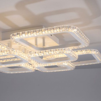 JUST LIGHT.-CYSTALLO Φωτιστικό Οροφής LED, Τετράγωνο Λευκό με Κρυσταλλικό Εφέ, 3000K