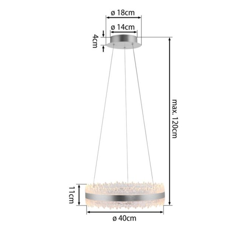 JUST LIGHT.-OPHELIA Κρεμαστό Φωτιστικό LED, Αλουμίνιο με Κρυστάλλινο Στεφάνι, 3000K