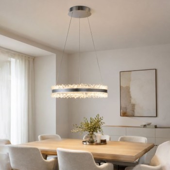 JUST LIGHT.-OPHELIA Κρεμαστό Φωτιστικό LED, Αλουμίνιο με Κρυστάλλινο Στεφάνι, 3000K