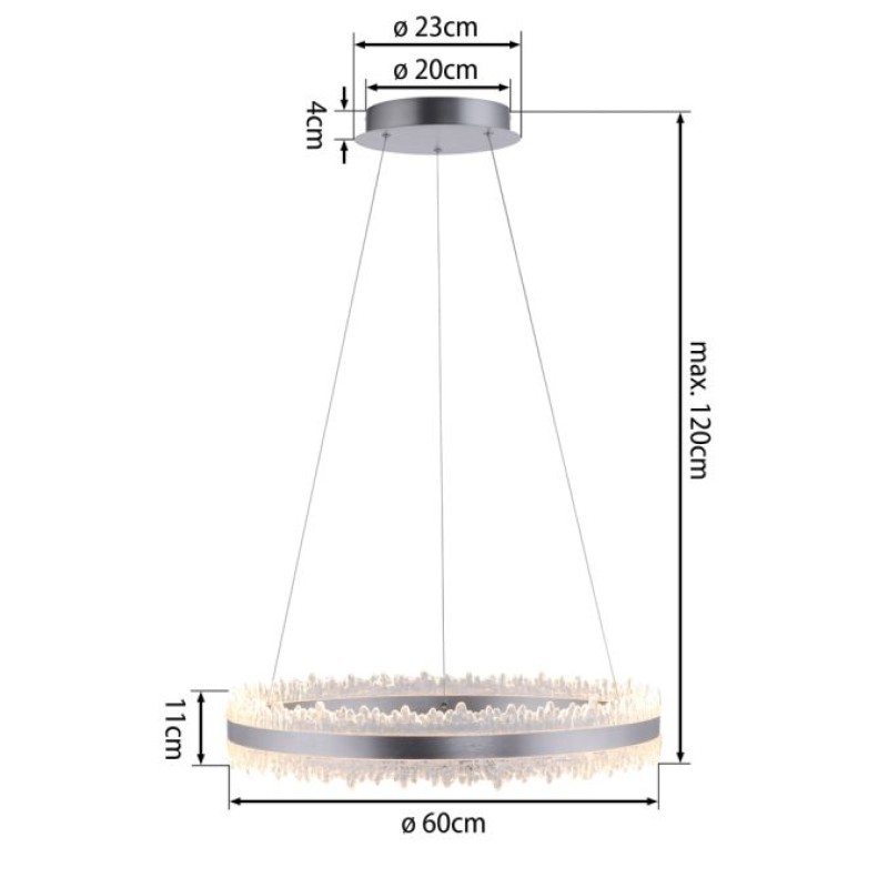 JUST LIGHT.-OPHELIA Κρεμαστό Φωτιστικό LED, Αλουμίνιο με Κρυστάλλινο Στεφάνι, 3000K