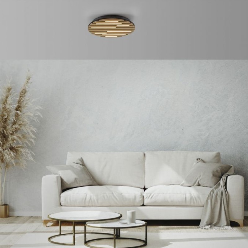 JUST LIGHT.-AKUSTIK Φωτιστικό Οροφής LED, Στρογγυλό με Φυσικό Ξύλο Δρυός & Ακουστικό Πάνελ, 3000K ΚΩΔ.-SL15592-79