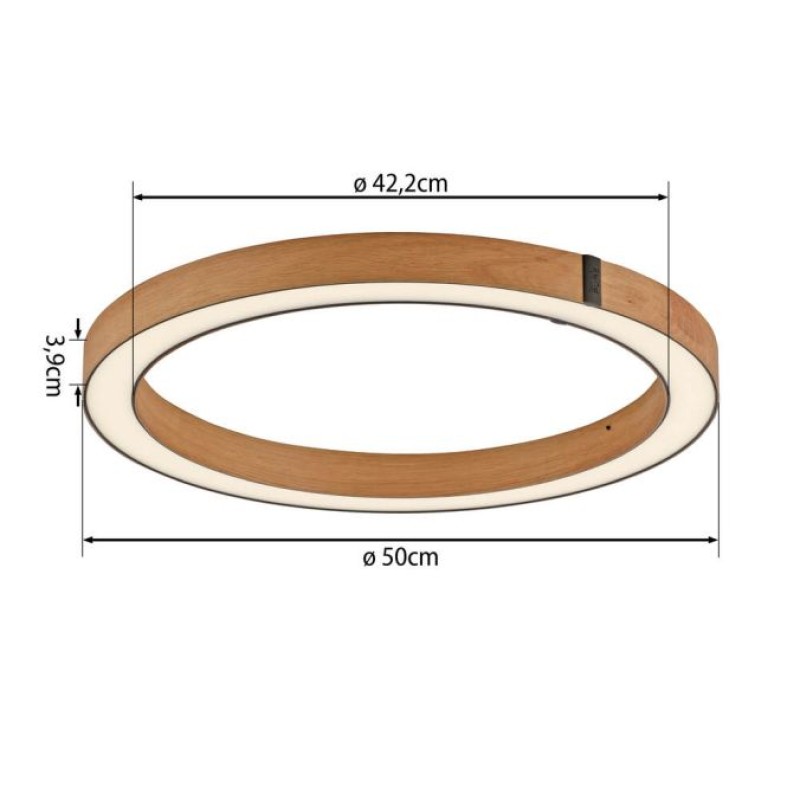 Paul Neuhaus-PURE LINES ROUND Φωτιστικό Οροφής LED, Μαύρο Ματ, Φυσικό Ξύλο Δρυός, 50cm, CCT 2700-5000K, Dimmable