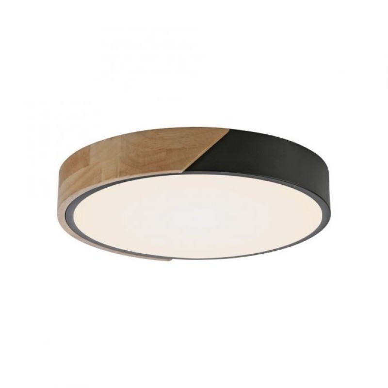 JUST LIGHT.-BILA Φωτιστικό οροφής LED στρογγυλό μαύρο με ξύλινη διακόσμηση ΚΩΔ.-SL14288-18