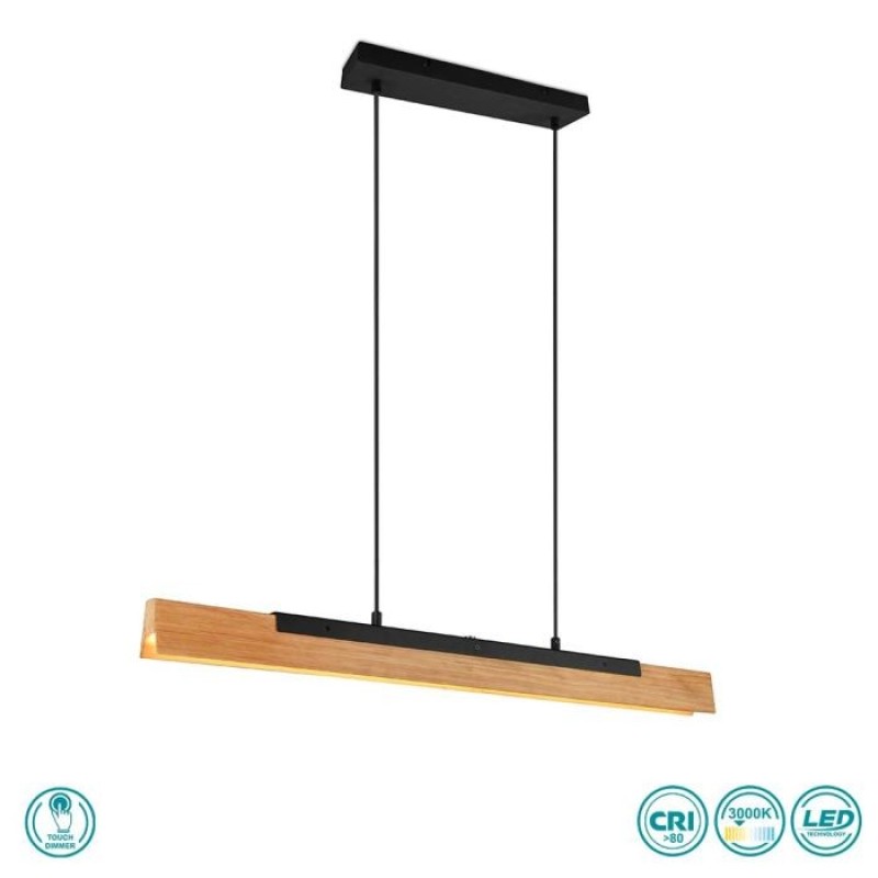 TRIO LIGHTING - Kerala Κρεμαστό φωτιστικό LED Μαύρο Ματ - Ξύλο ΚΩΔ.-341610132