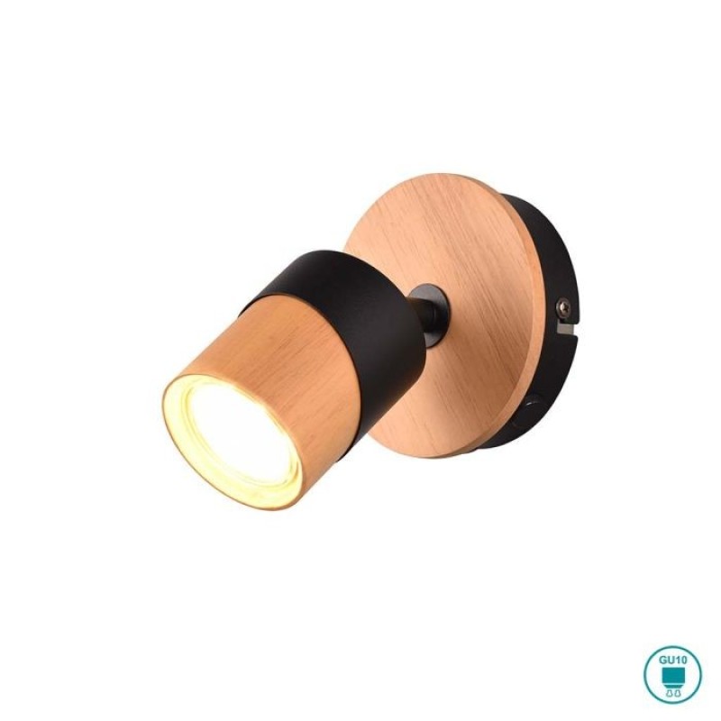 TRIO LIGHTING - Aruni Επιτοίχιο φωτιστικό 1xGU10 Ξύλο - Μαύρο Ματ ΚΩΔ.-801170132