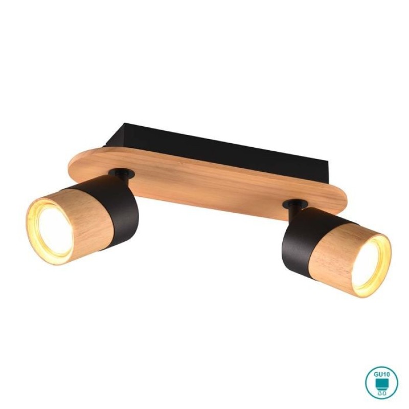 TRIO LIGHTING - Aruni Φωτιστικό οροφής 2xGU10 Ξύλο - Μαύρο Ματ ΚΩΔ.-801100232
