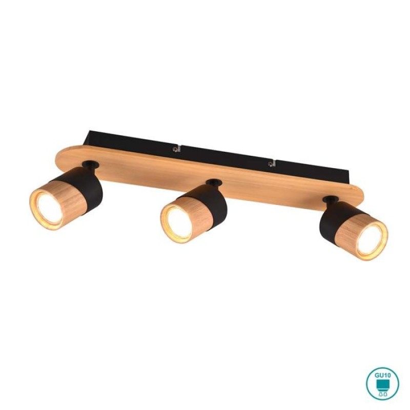 TRIO LIGHTING - Aruni Φωτιστικό οροφής 3xGU10 Ξύλο - Μαύρο Ματ ΚΩΔ.-801100332
