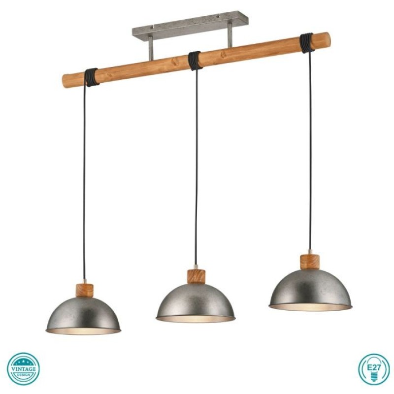 TRIO LIGHTING - Delhi Κρεμαστό φωτιστικό 3xE27 Νίκελ Αντικέ ΚΩΔ.-303400367