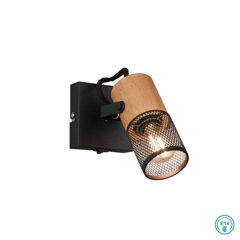 TRIO LIGHTING - Tosh Επιτοίχιο φωτιστικό 1xE14 Ξύλο - Μαύρο Ματ ΚΩΔ.-804370132