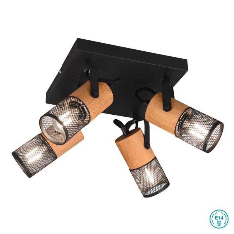 TRIO LIGHTING - Tosh Φωτιστικό οροφής 4xE14 Ξύλο - Μαύρο Ματ ΚΩΔ.-804300432