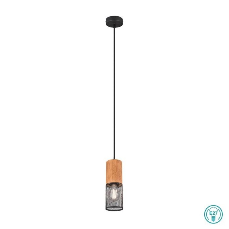 TRIO LIGHTING - Tosh Κρεμαστό φωτιστικό 1xE27 Ξύλο - Μαύρο Ματ ΚΩΔ.-304300132