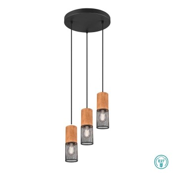TRIO LIGHTING - Tosh Κρεμαστό φωτιστικό 3xE27 Ξύλο - Μαύρο Ματ ΚΩΔ.-304330332