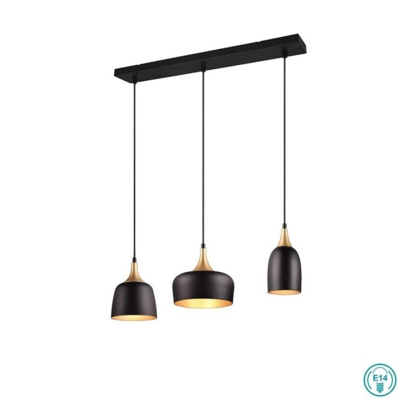 TRIO LIGHTING - Chiraz Κρεμαστό φωτιστικό 3xE27 Μαύρο Ματ με Χρυσό Ματ ΚΩΔ.-310500332