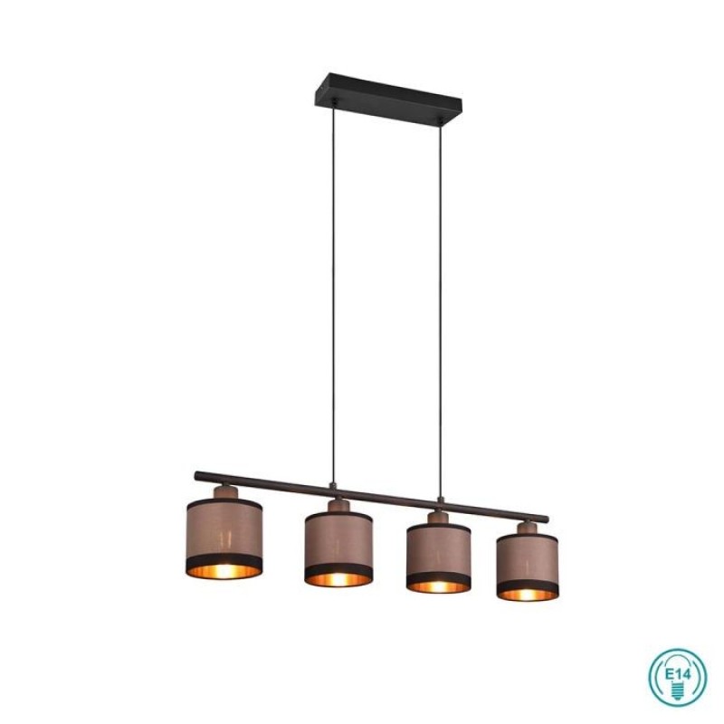 RL Lighting - Davos Φωτιστικό Κρεμαστό Ράγα 4x E14 Μαύρο με Τοπέ καπέλο ΚΩΔ.-R31554041