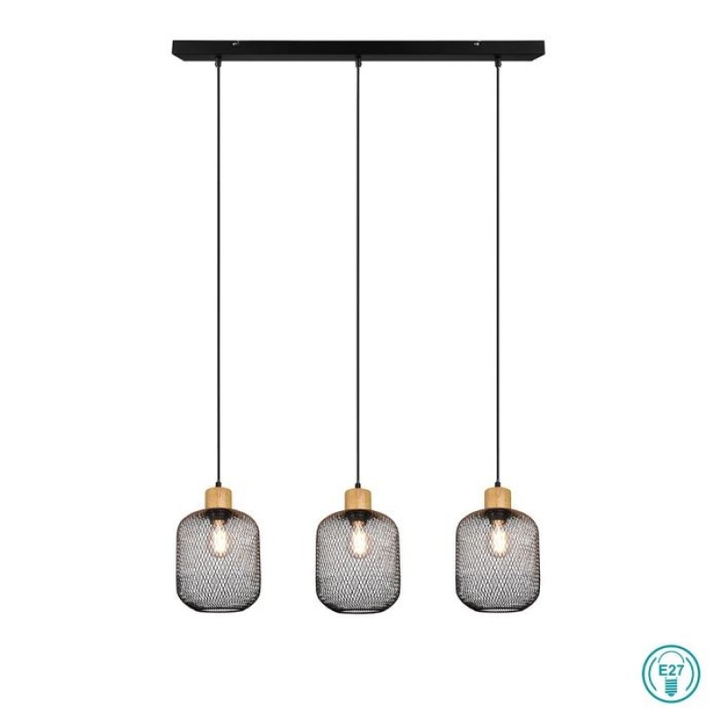 RL Lighting - Calimero Φωτιστικό Κρεμαστό 3xE27 Μαύρο Ματ ΚΩΔ.-R30563032