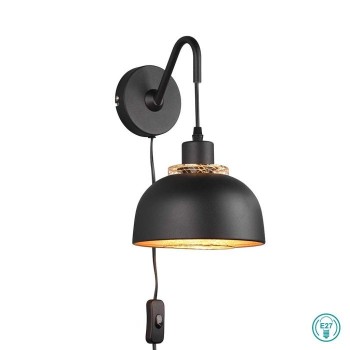 RL Lighting - Punch Επιτοίχιο φωτιστικό 1xE27 Μαύρο Ματ - Χρυσό ΚΩΔ.-R20811732
