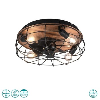 RL Lighting - Trondheim Ανεμιστήρας Οροφής 4xE27 Μαύρο Ματ-Ξύλο ΚΩΔ.-R61105032