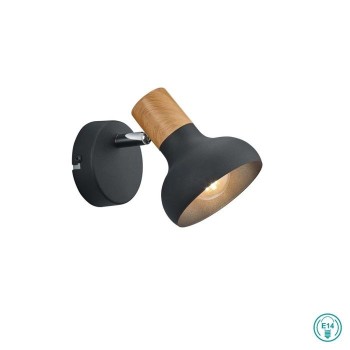 RL Lighting - Latika Επιτοίχιο Φωτιστικό Σποτ 1x E14 Μαύρο με Φυσικό Ξύλο ΚΩΔ.-R81521032
