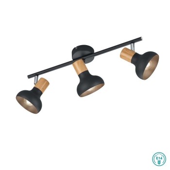 RL Lighting - Latika Φωτιστικό Οροφής Σποτ 3x E14 Μαύρο με Ξύλο ΚΩΔ.-R81523032