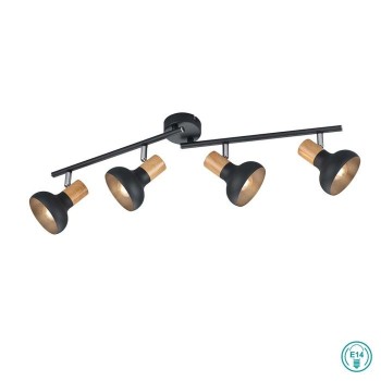RL Lighting - Latika Φωτιστικό Οροφής Σποτ 4x E14 Μαύρο με Ξύλο ΚΩΔ.-R81524032