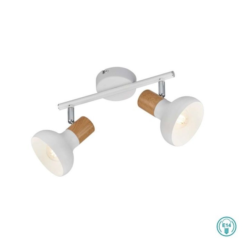 RL Lighting - Latika Φωτιστικό Οροφής Σποτ 2x E14 Λευκό με Ξύλο ΚΩΔ.-R81522031