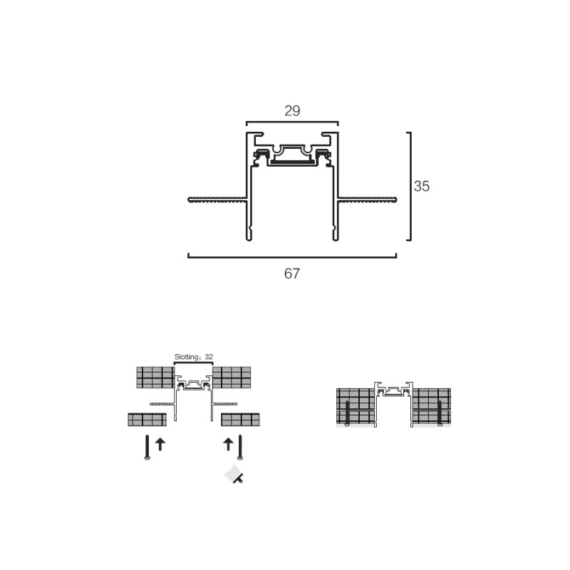 Sunlight - Orient-200RC Μαγνητική Ράγα Χωνευτή 48V Λευκό Χρώμα
